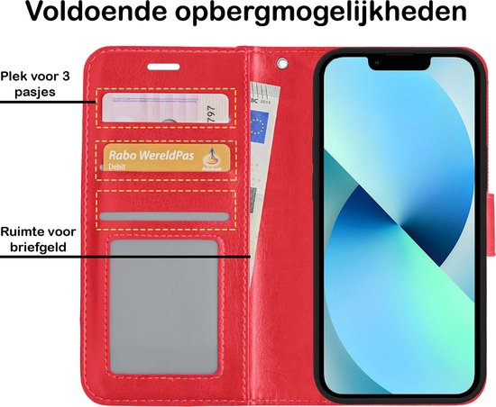 iPhone 13 Pro Case Book Case Cover Wallet Cover avec protecteur d'écran - iPhone 13 Pro Case Case Wallet Case - Rouge