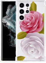 Case Anti-shock Geschikt voor Samsung Galaxy S22 Ultra GSM Hoesje met doorzichtige rand Roses