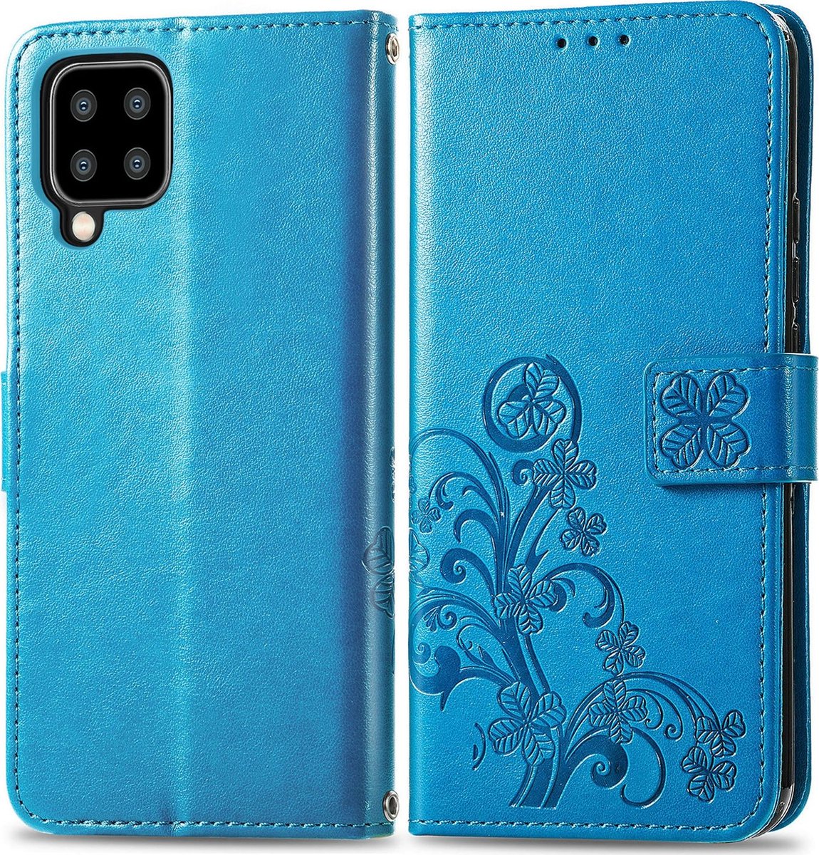 Mobigear Telefoonhoesje geschikt voor Samsung Galaxy A22 5G Hoesje | Mobigear Clover Bookcase Portemonnee | Pasjeshouder voor 3 Pasjes | Telefoonhoesje voor Pinpas / OV Kaart / Rijbewijs - Blauw