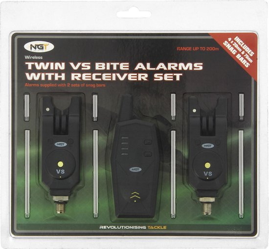 NGT Wireless Bite Alarm Set - 2 + 1 - Récepteur sans fil - Comprend des oreilles accrochées - Hauteur et volume réglables - Étanche - Zwart
