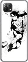 Geschikt voor Xiaomi 11T hoesje - Een illustratie van een persoon die een voetbal richting doel schiet - Jongens - Jongetje - Kind - Siliconen Telefoonhoesje