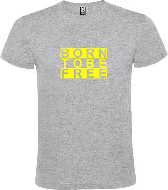 T-shirt Grijs avec imprimé "BORN TO BE FREE" imprimé Jaune fluo taille XL