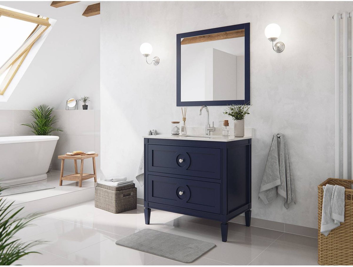 Meuble Sous Vasque Lavabo Palazzo INT – Style Campagnard, Marbre Blanc, 92 Cm, 2 Tiroirs