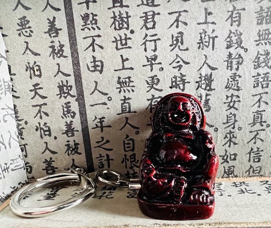 Une mini perle de jade + porte-clés Bouddha rouge-marron ensemble de 6 pièces Feng shui poupées porte-bonheur porte-bonheur