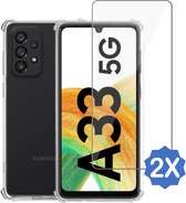 Samsung A33 5G Hoesje + 2x Samsung A33 5G Screenprotector – Gehard Glas Cover – Shock Proof Case – Transparant