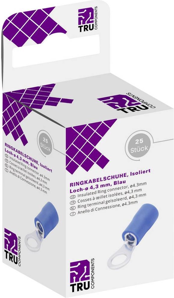 TRU COMPONENTS T1904C060 Ringkabelschoen Dwarsdoorsnede (max.): 2.50 mm² Gat diameter: 4.30 mm Deels geïsoleerd Blauw 2