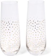 Senza set van 2 feest glazen - champagne glazen met gouden stippen
