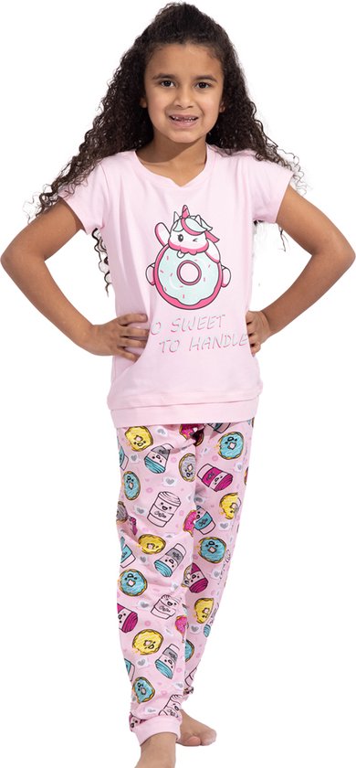 VANILLA -  Sweet meisjes pyjama  - Pyjamasets - Tweedelig - Egyptisch katoen - Roze - PJ525 - 8-9 jaar