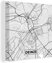 Canvas Schilderij België – Deinze – Stadskaart – Kaart – Zwart Wit – Plattegrond - 90x90 cm - Wanddecoratie