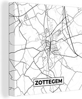 Canvas Schilderij Zwart Wit – België – Plattegrond – Stadskaart – Kaart – Zottegem - 20x20 cm - Wanddecoratie