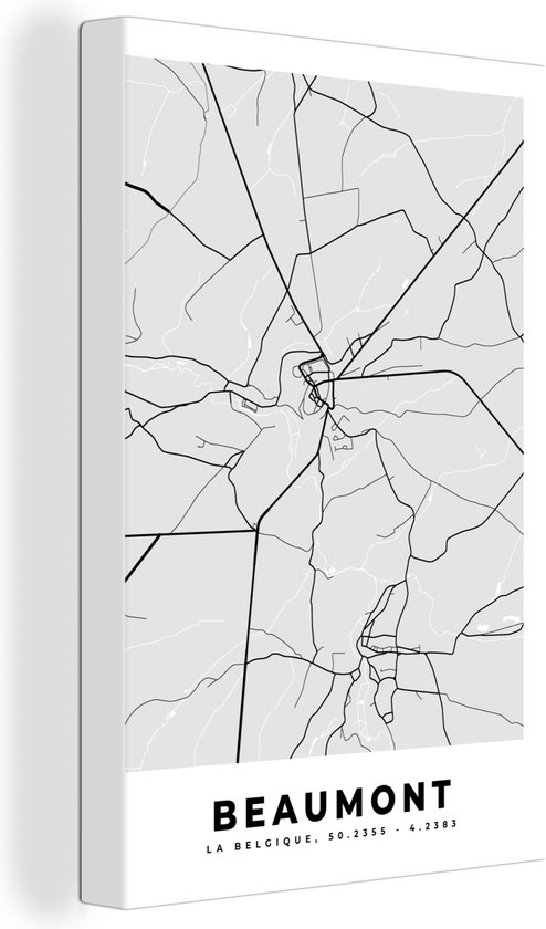 Tableau sur Toile Carte – Beaumont – Zwart Wit – Plan de Ville - Carte - 40x60 cm - Décoration murale