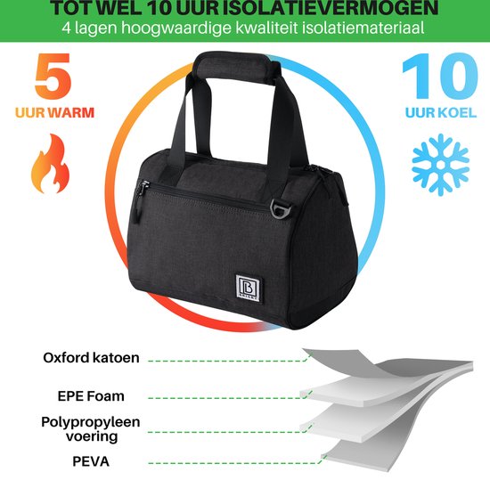 Brisby 4 Laags Geïsoleerde Koeltas - Lunchtas 10 Liter - Zwart van Brisby — afbeelding 3