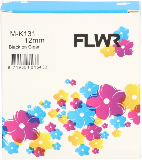 FLWR - Printetiket / m-K131 / Zwart op Wit - geschikt voor Brother