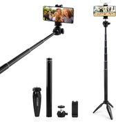 MOJOGEAR Vlog KIT: mini-statief, telefoonhouder & extra lange selfie stick - 29 tot 162 cm - Streaming/tutorial/vlog KIT - Zwart