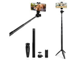MOJOGEAR Vlog KIT: mini-statief, telefoonhouder & extra lange selfie stick – 29 tot 162 cm – Streaming/tutorial/vlog KIT – Zwart