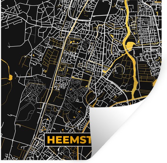 Stickers muraux - Heemstede - Carte - Plan de la ville - Carte - Black and Gold et Or - 100x100 cm - Feuille adhésive XXL