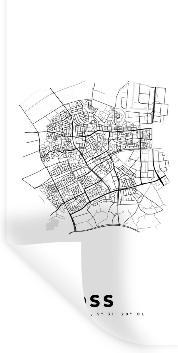 Muurstickers - Sticker Folie - Kaart – Plattegrond – Stadskaart – Oss – Nederland – Zwart 