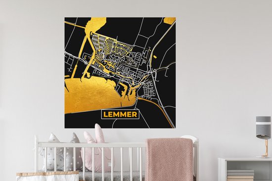 Stickers muraux - Lemmer - Black and Gold et Or - Plan de ville - Carte - Plan d'étage - 100x100 cm - Feuille adhésive XXL