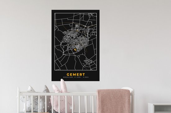 Stickers muraux - Gemert - Plan de la ville - Or - Carte - Pays- Nederland - Carte - 60x90 cm - Feuille adhésive