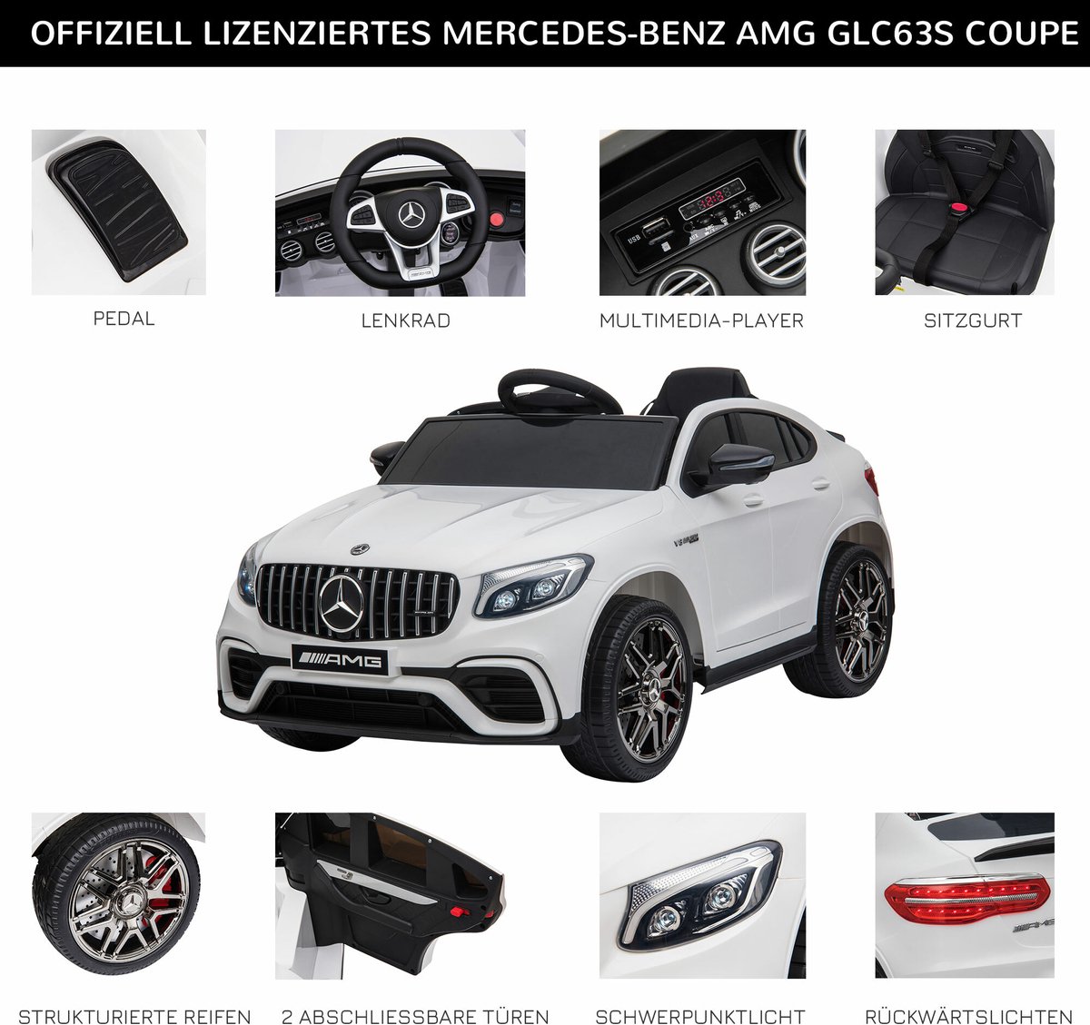 HOMCOM Voiture électrique BENZ pour enfant de 3 à 8 ans avec télécommande  12 V 35 W V. Max. 3 km/h 106L x 68l x 53H cm blanc élécommande