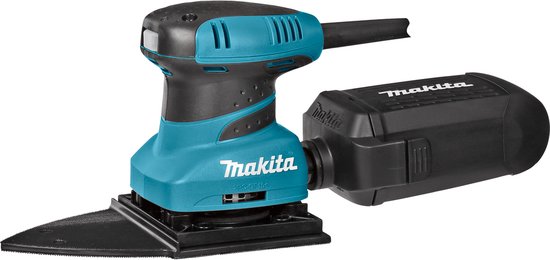 Turquoise en zwarte Makita schuurmachine met delta schuurzool.