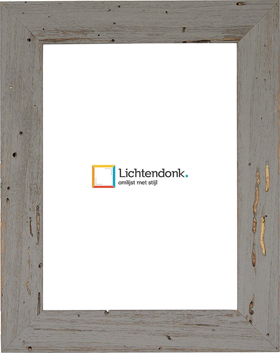 Lichtendonk Fotolijst - Fotokader Grijs Verouderd Hout - met echte houtworm gaatjes - Fotomaat 40x60 - Ontspiegeld glas - Art.nr. 1009968440601