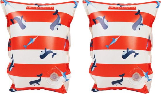 Swim Essentials - Zwembandjes met walvisprint - Zwemvleugels - Kinderen - Jongens - Meisjes - 0-15 kg - 0-2 jaar - PVC - wit - rood