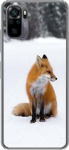 Geschikt voor Xiaomi Redmi Note 10 hoesje - Vos - Sneeuw - Winter - Siliconen Telefoonhoesje