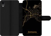 Bookcase Geschikt voor iPhone XR telefoonhoesje - Antalya - Kaart - Goud - Met vakjes - Wallet case met magneetsluiting