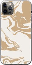 Geschikt voor iPhone 13 Pro Max hoesje - Marmer print - Beige - Patroon - Siliconen Telefoonhoesje