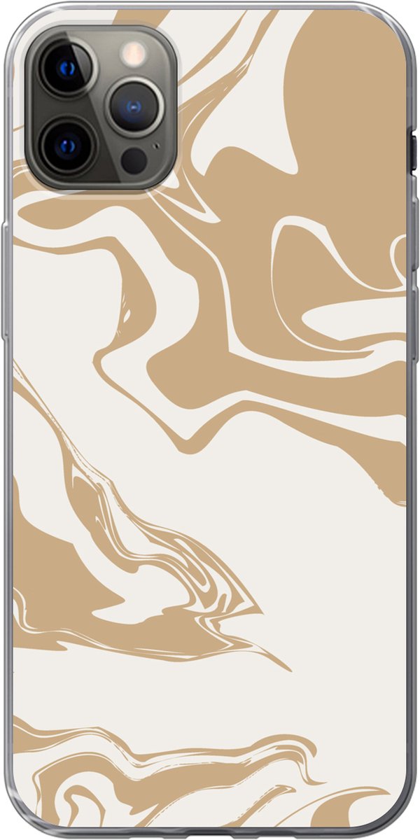 Telefoonhoesje Geschikt voor iPhone 13 Pro Max hoesje - Marmer print - Beige - Patroon - Siliconen Telefoonhoesje Telefoonhoesje