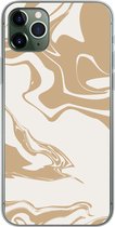 Geschikt voor iPhone 11 Pro Max hoesje - Marmer print - Beige - Patroon - Siliconen Telefoonhoesje