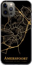 Geschikt voor iPhone 12 Pro hoesje - Amersfoort - Kaart - Goud - Zwart - Siliconen Telefoonhoesje
