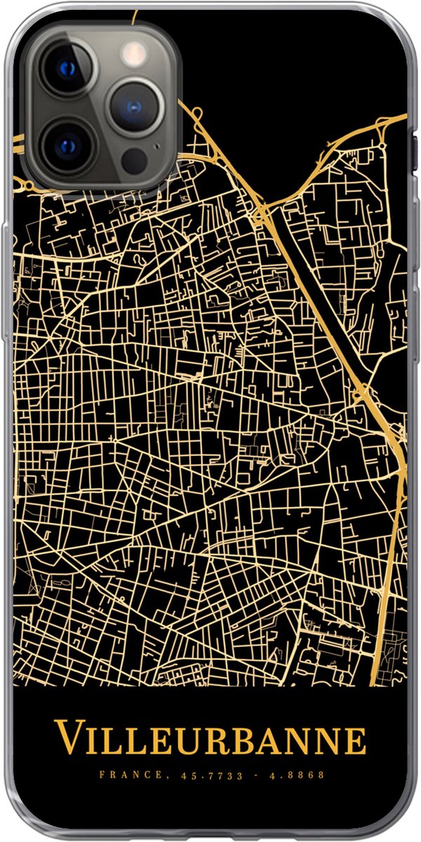 Telefoonhoesje Geschikt voor iPhone 13 Pro Max hoesje - Villeurbanne - Kaart - Goud - Siliconen Telefoonhoesje Telefoonhoesje