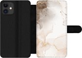 Bookcase Geschikt voor iPhone 12 Pro telefoonhoesje - Marmer print - Bruin - Lijn - Met vakjes - Wallet case met magneetsluiting