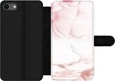 Bookcase Geschikt voor iPhone 7 telefoonhoesje - Marmer print - Roze - Rood - Met vakjes - Wallet case met magneetsluiting