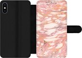 Bookcase Geschikt voor iPhone XS Max telefoonhoesje - Marmer print - Wit - Roze - Met vakjes - Wallet case met magneetsluiting