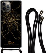 Telefoonkoord - Telefoonketting - Telefoonhoesje Geschikt voor iPhone 13 Pro - Köln - Kaart - Goud - Siliconen - Crossbody - Telefoonhoesje met koord Telefoonhoesje