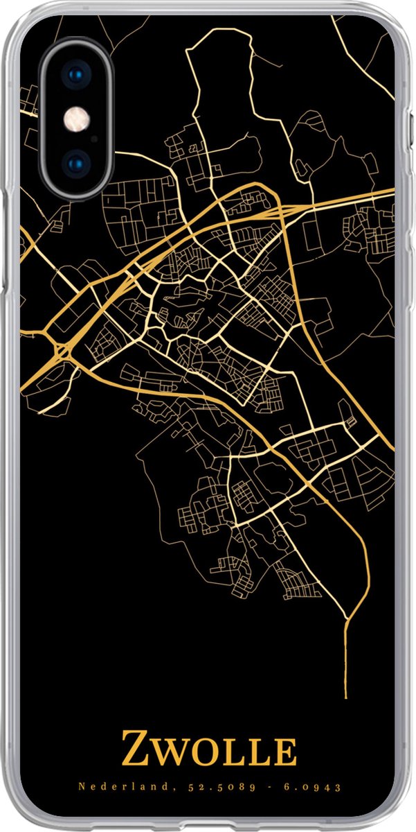 Telefoonhoesje Geschikt voor iPhone X hoesje - Zwolle - Kaart - Goud - Siliconen Telefoonhoesje Telefoonhoesje