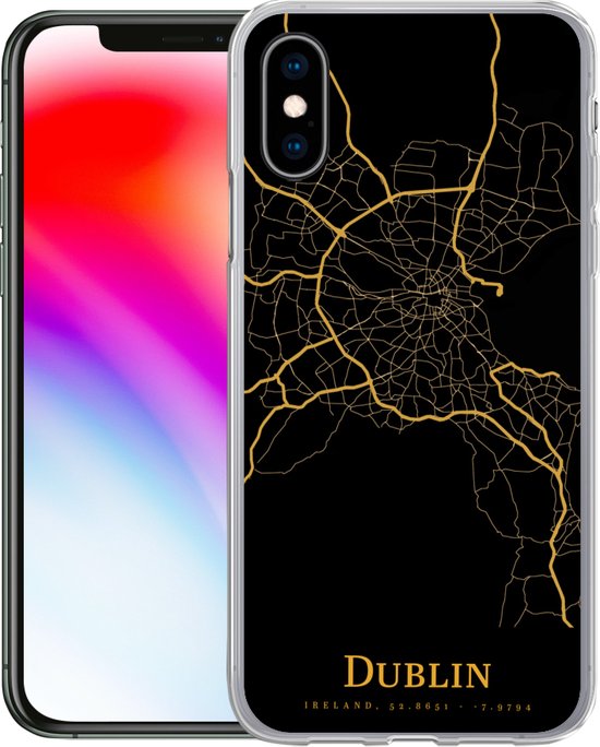 Coque pour iPhone X - Dublin - Carte - Or - Coque de téléphone en Siliconen