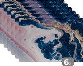Placemat - Placemats kunststof - Marmer - Roze - Goud - 45x30 cm - 6 stuks - Hittebestendig - Anti-Slip - Onderlegger - Afneembaar