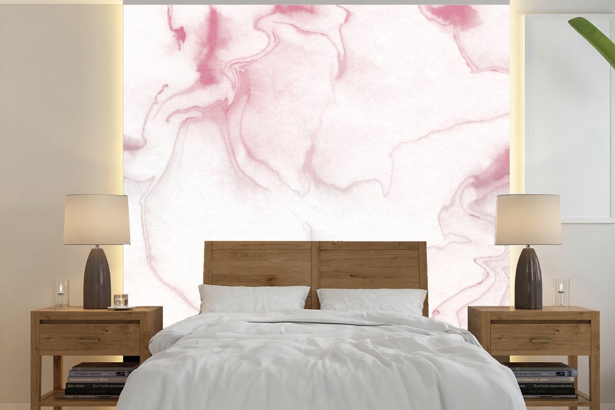 Behang - Fotobehang Marmer - Roze - Wit - Breedte 220 cm x hoogte 220 cm