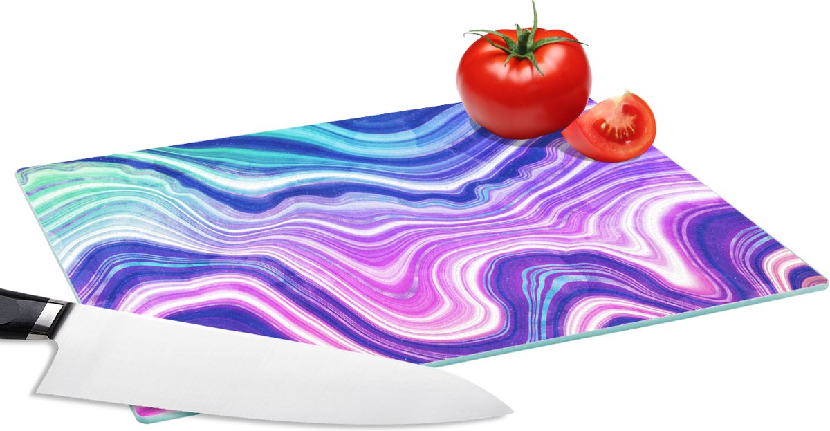 Glazen Snijplank - 28x20 - Marmer - Blauw - Patronen - Snijplanken Glas