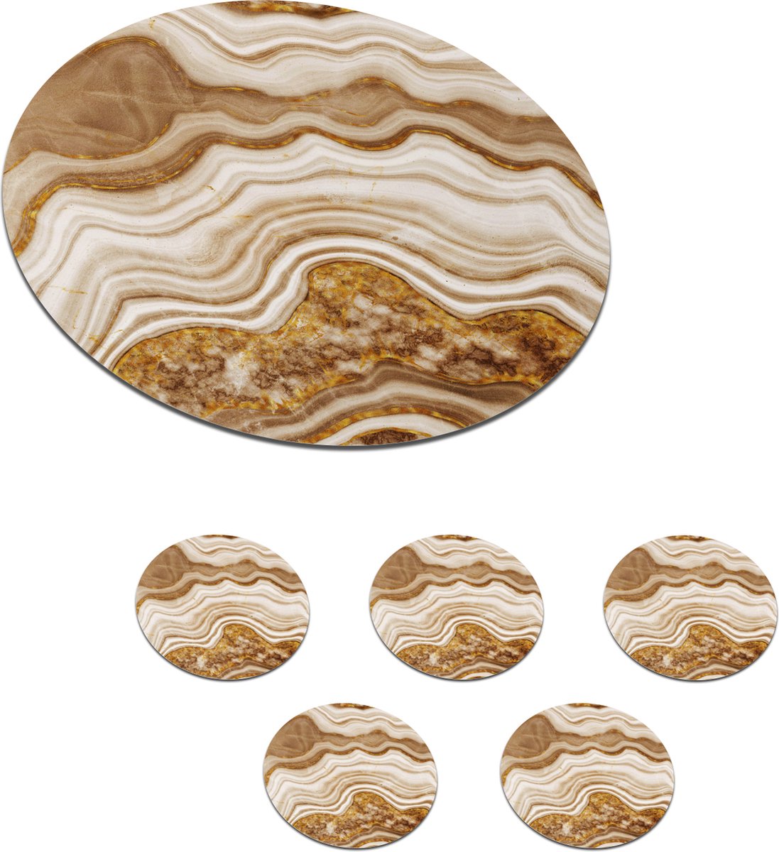 Onderzetters voor glazen - Rond - Marmer - Goud - Wit - 10x10 cm - Glasonderzetters - 6 stuks