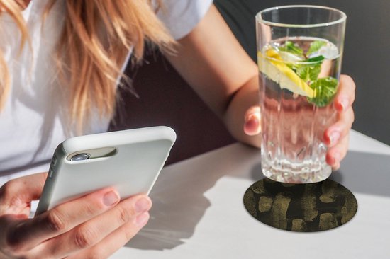 Dessous de Sous-verres - Rond - Goud - Zwart - Luxe - 10x10 cm - 6 pièces