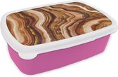 Broodtrommel Roze - Lunchbox - Brooddoos - Marmer - Beige - Goud - 18x12x6 cm - Kinderen - Meisje