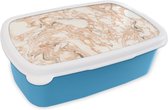 Broodtrommel Blauw - Lunchbox - Brooddoos - Marmer - Rood - Bellen - 18x12x6 cm - Kinderen - Jongen
