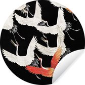 WallCircle - Stickers muraux - Cercle de papier peint - Grue - Japonais - Rouge - Wit - 100x100 cm - Cercle mural - Autocollant - Papier peint autocollant rond XXL