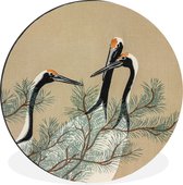 Cercle mural - Cercle mural - Feuilles - Grue - Japonais - Vintage - Aluminium - Dibond - ⌀ 90 cm - Intérieur et Extérieur