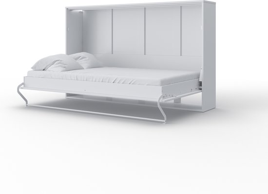 Maxima House - INVENTO 06 Elegance - Horizontaal Vouwbed - Logeerbed - Opklapbed - Bedkast - Mat Wit Wit - 200x90 cm